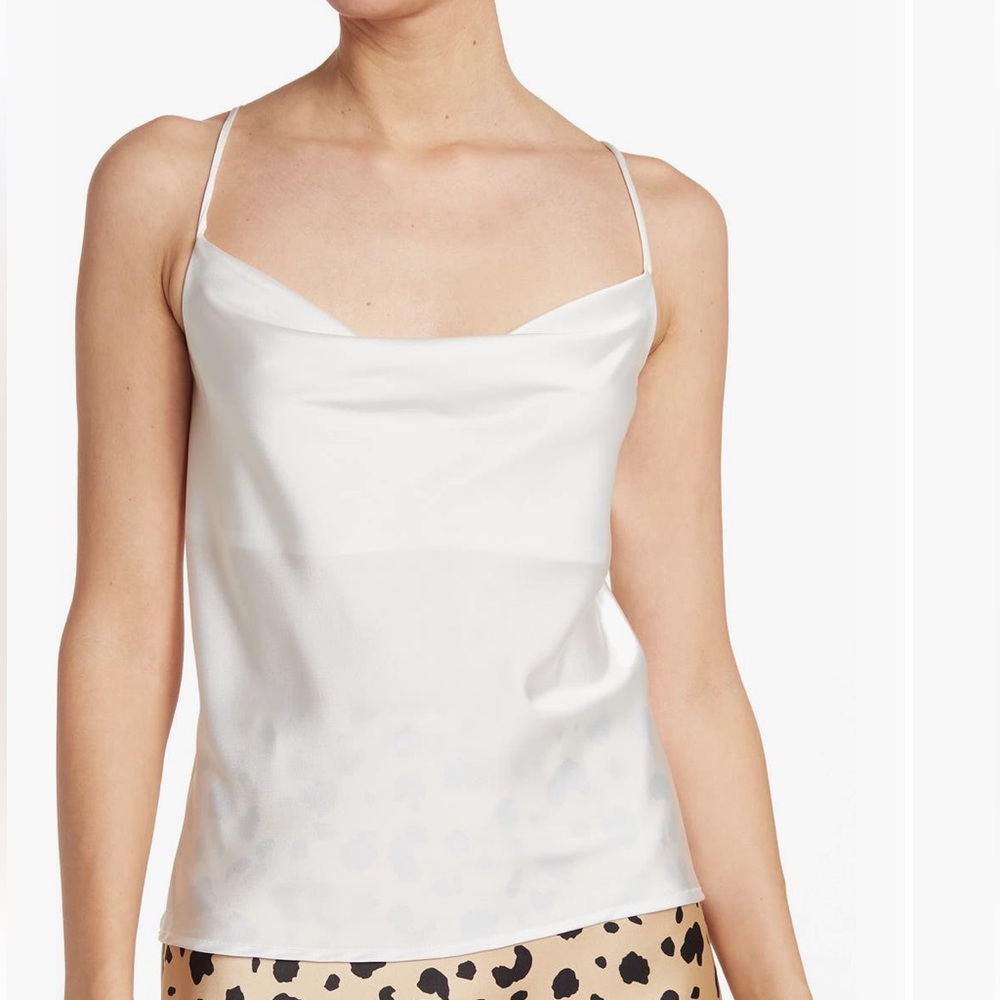 Zenana | Draped Cowl Neck Camisole Top Ivory Charmeuse Adjustable Straps NWT